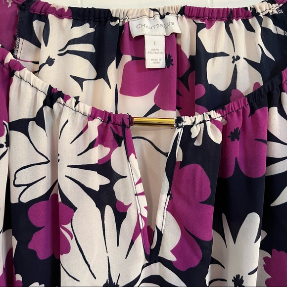 Black and purple floral spring summer blouse - Picture 2 of 5